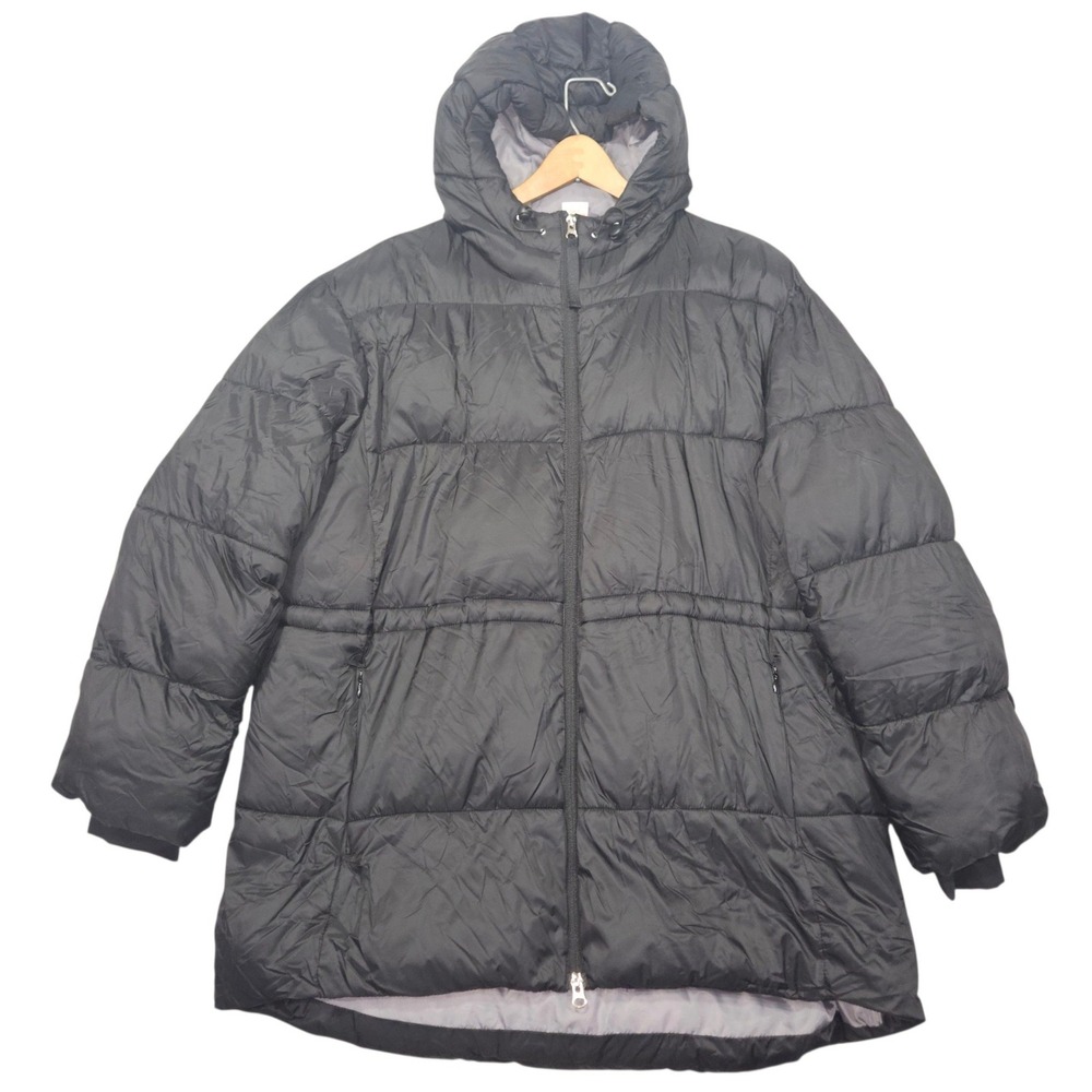 Ozark Trail Hooded Puffer Jacket Coat Black Quilted Full Zip Sz L 12-14